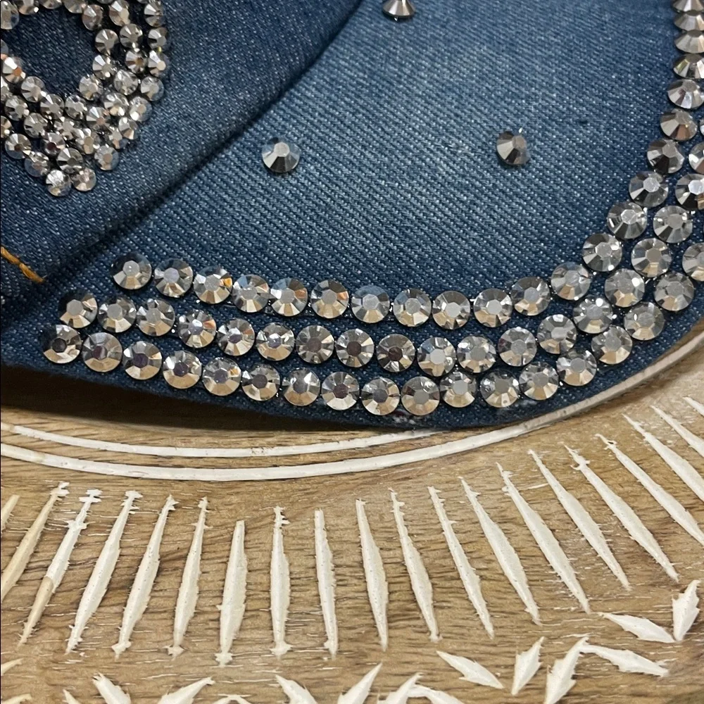Distressed Denim Cap with Rhinestone 'BOSS' Design - Picture 5 of 10